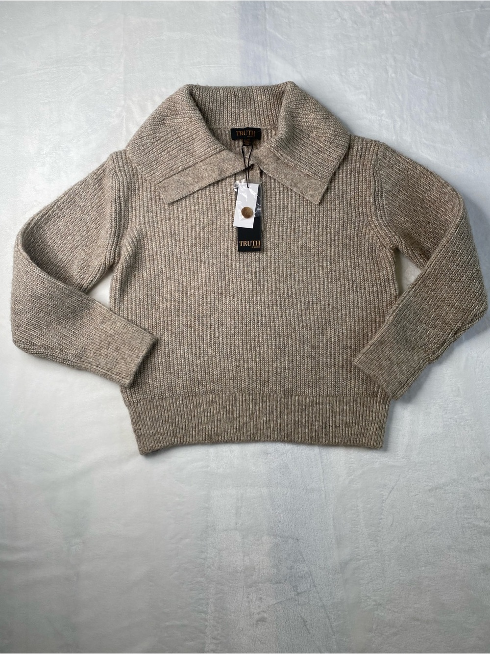 Truth Taupe Women’s Ribbed Zip-Up Collar Sweater Size XS